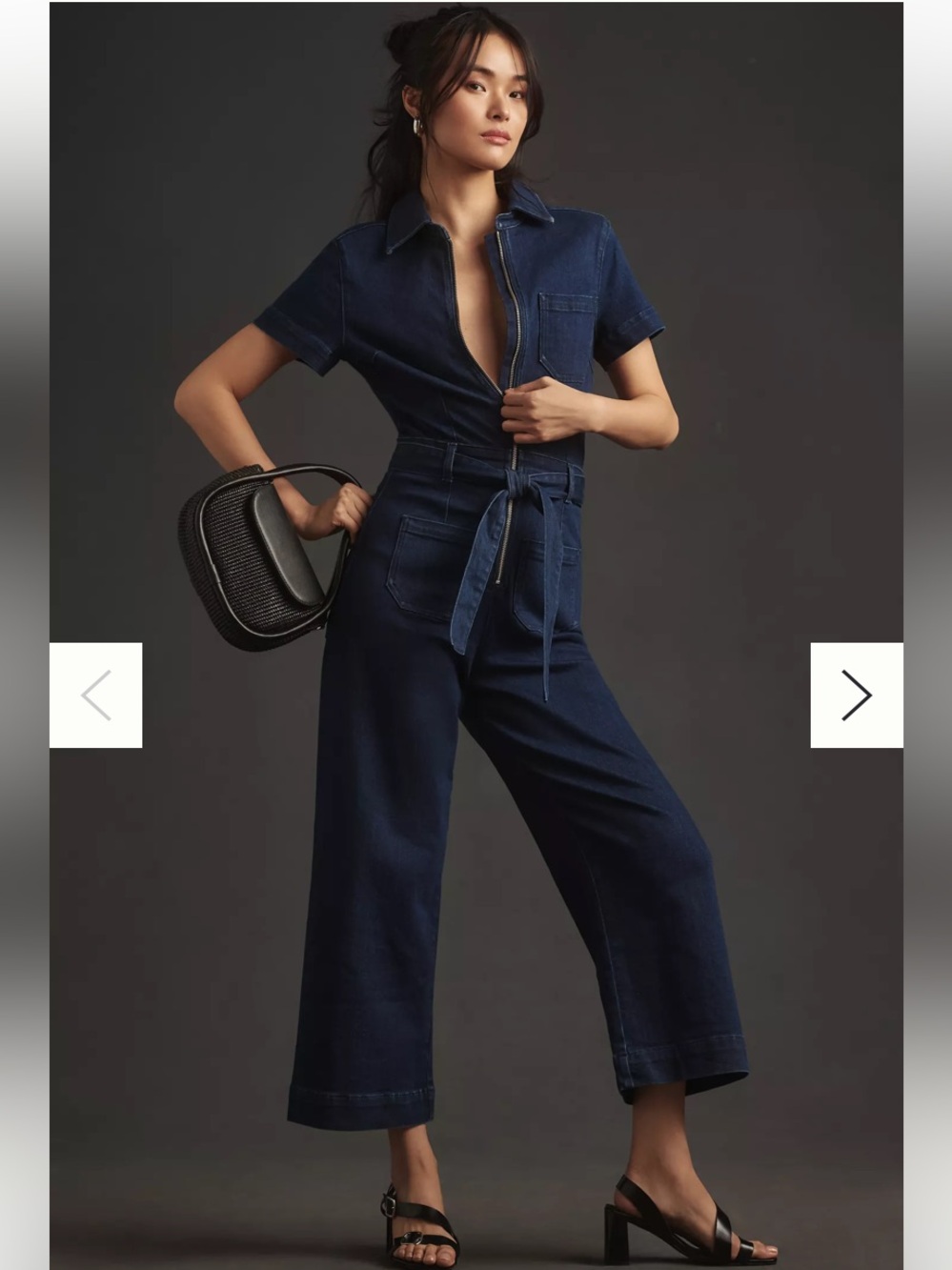 New Anthropologie Maeve Colette Denim Belted Blue Jean Zip Wide Leg Jumpsuit 6